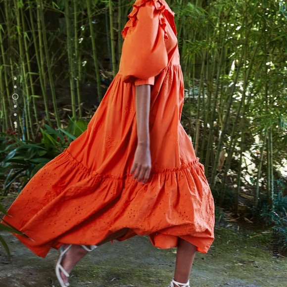 ZARA OPENWORK EMBROIDERED DRESS ORANGE - 7521/117 - Picture 4 of 7